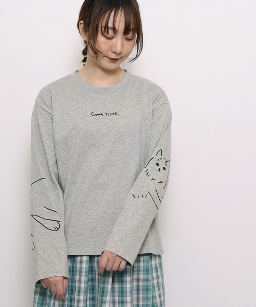 POU DOU DOU(プードゥドゥ)の「<WEB限定>ネコ袖プリントロンTee(Tシャツ/カットソー・レディース・オフホワイト/グレー・3)」の12枚目の写真