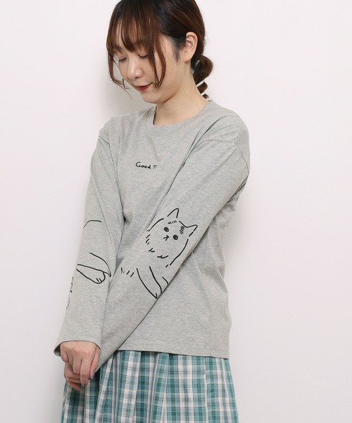 POU DOU DOU(プードゥドゥ)の「<WEB限定>ネコ袖プリントロンTee(Tシャツ/カットソー・レディース・オフホワイト/グレー・3)」の14枚目の写真