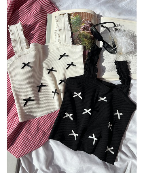 PHILLY（フィリー）の「リボンデザインニットキャミ（キャミソール・レディース・ブラック/ホワイト・FREE）」の11枚目の写真