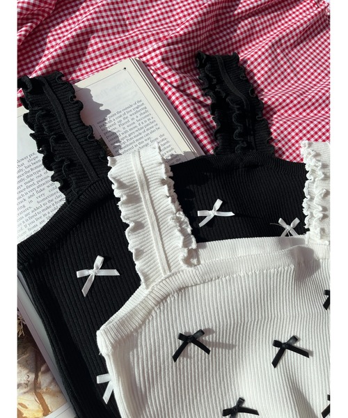 PHILLY（フィリー）の「リボンデザインニットキャミ（キャミソール・レディース・ブラック/ホワイト・FREE）」の8枚目の写真