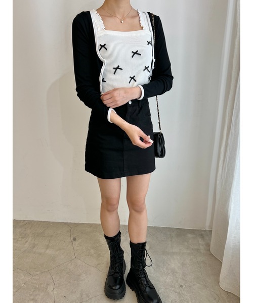 PHILLY（フィリー）の「リボンデザインニットキャミ（キャミソール・レディース・ブラック/ホワイト・FREE）」の6枚目の写真