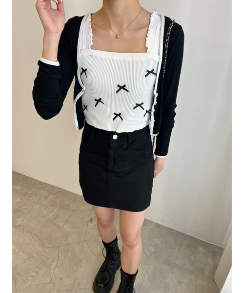 PHILLY（フィリー）の「リボンデザインニットキャミ（キャミソール・レディース・ブラック/ホワイト・FREE）」の13枚目の写真