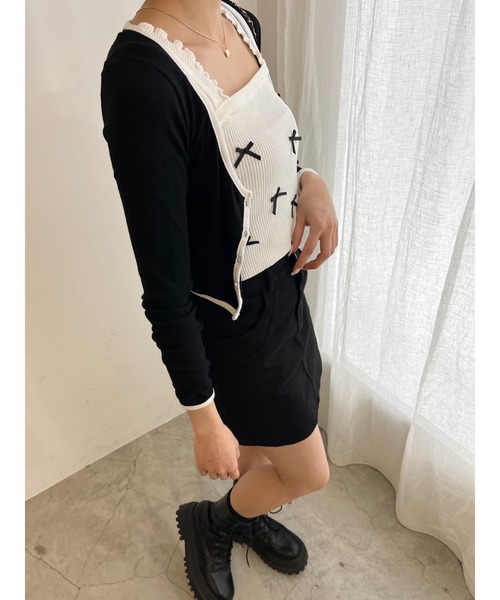 PHILLY（フィリー）の「リボンデザインニットキャミ（キャミソール・レディース・ブラック/ホワイト・FREE）」の14枚目の写真