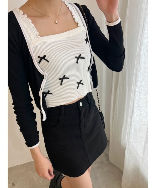 PHILLY（フィリー）の「リボンデザインニットキャミ（キャミソール・レディース・ブラック/ホワイト・FREE）」の9枚目の写真