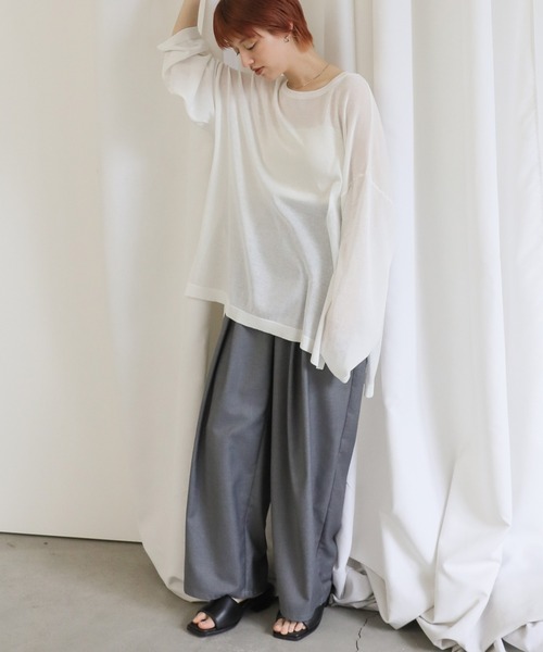 select MOCA(セレクトモカ)の「シアーボートネックルーズニット(ニット/セーター・レディース・ブラウン/ブラック/ブルー/オフホワイト・FREE)」の12枚目の写真
