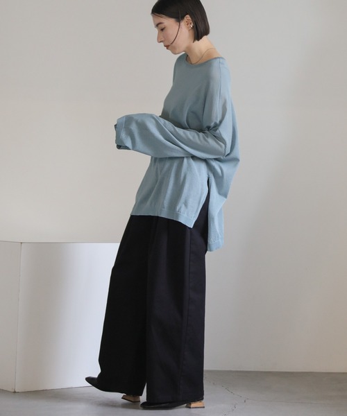 select MOCA(セレクトモカ)の「シアーボートネックルーズニット(ニット/セーター・レディース・ブラウン/ブラック/ブルー/オフホワイト・FREE)」の7枚目の写真