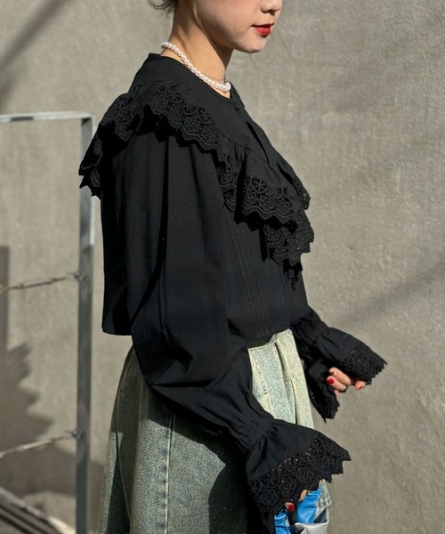 CIAOPANIC(チャオパニック)の「INDIAビッグカラーショート丈ブラウス(シャツ/ブラウス・レディース・サックスブルー/オフホワイト/ブラック・FREE)」の21枚目の写真