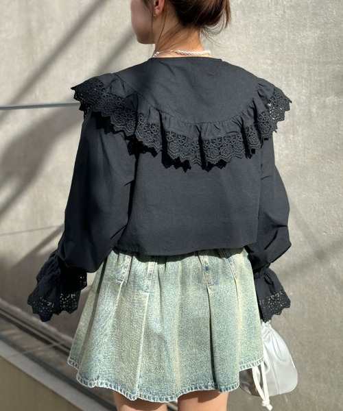 CIAOPANIC(チャオパニック)の「INDIAビッグカラーショート丈ブラウス(シャツ/ブラウス・レディース・サックスブルー/オフホワイト/ブラック・FREE)」の22枚目の写真