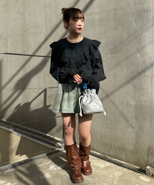 CIAOPANIC(チャオパニック)の「INDIAビッグカラーショート丈ブラウス(シャツ/ブラウス・レディース・サックスブルー/オフホワイト/ブラック・FREE)」の5枚目の写真