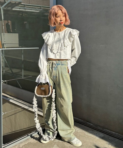 CIAOPANIC(チャオパニック)の「INDIAビッグカラーショート丈ブラウス(シャツ/ブラウス・レディース・サックスブルー/オフホワイト/ブラック・FREE)」の10枚目の写真