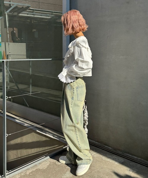 CIAOPANIC(チャオパニック)の「INDIAビッグカラーショート丈ブラウス(シャツ/ブラウス・レディース・サックスブルー/オフホワイト/ブラック・FREE)」の11枚目の写真