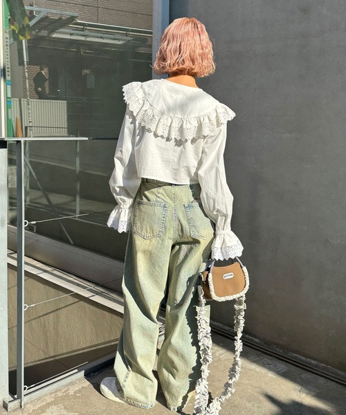 CIAOPANIC(チャオパニック)の「INDIAビッグカラーショート丈ブラウス(シャツ/ブラウス・レディース・サックスブルー/オフホワイト/ブラック・FREE)」の12枚目の写真