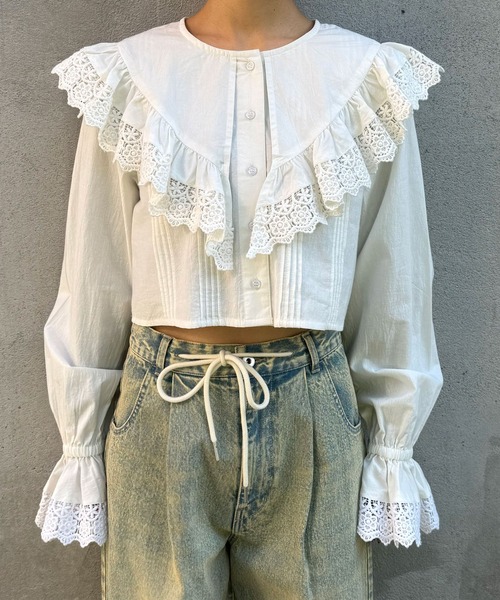 CIAOPANIC(チャオパニック)の「INDIAビッグカラーショート丈ブラウス(シャツ/ブラウス・レディース・サックスブルー/オフホワイト/ブラック・FREE)」の13枚目の写真