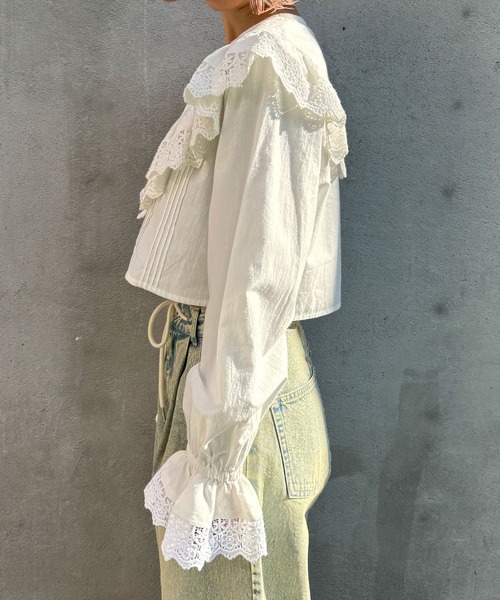 CIAOPANIC(チャオパニック)の「INDIAビッグカラーショート丈ブラウス(シャツ/ブラウス・レディース・サックスブルー/オフホワイト/ブラック・FREE)」の14枚目の写真