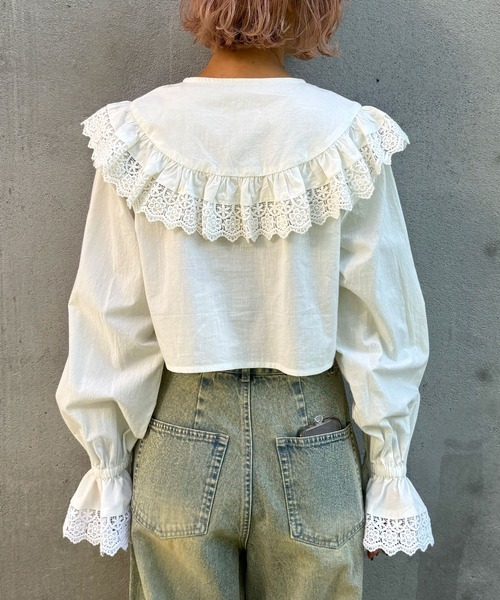 CIAOPANIC(チャオパニック)の「INDIAビッグカラーショート丈ブラウス(シャツ/ブラウス・レディース・サックスブルー/オフホワイト/ブラック・FREE)」の15枚目の写真