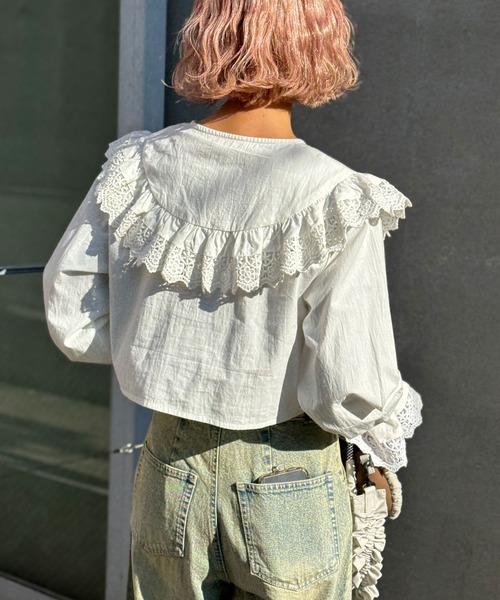 CIAOPANIC(チャオパニック)の「INDIAビッグカラーショート丈ブラウス(シャツ/ブラウス・レディース・サックスブルー/オフホワイト/ブラック・FREE)」の9枚目の写真