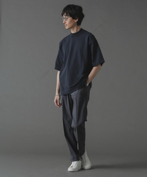 NANO universe（ナノユニバース）の「プレーティングニットリラックスモックネック 半袖（Tシャツ/カットソー・メンズ・ブラック/ネイビー/ホワイト・L/M/S）」の16枚目の写真