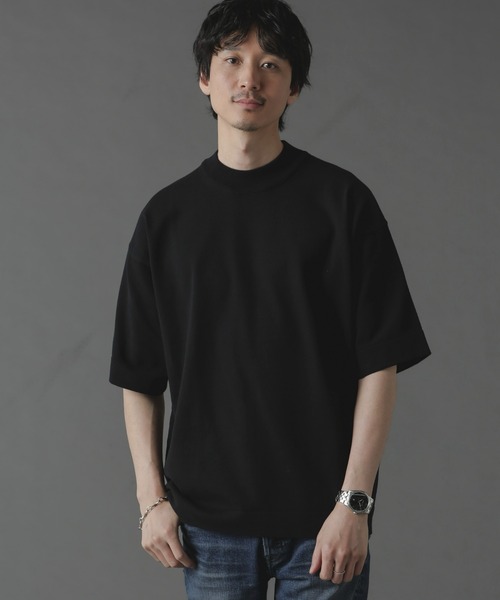 NANO universe（ナノユニバース）の「プレーティングニットリラックスモックネック 半袖（Tシャツ/カットソー・メンズ・ブラック/ネイビー/ホワイト・L/M/S）」の21枚目の写真