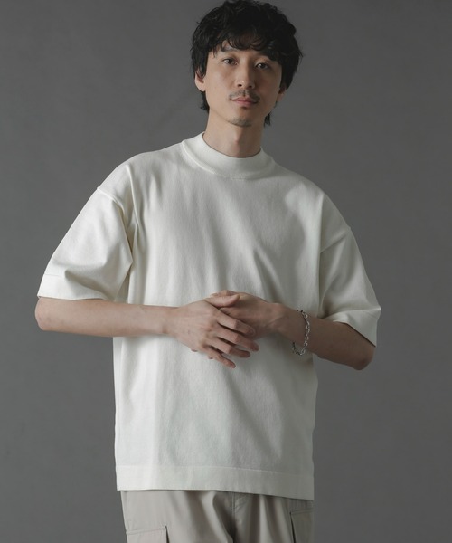 NANO universe（ナノユニバース）の「プレーティングニットリラックスモックネック 半袖（Tシャツ/カットソー・メンズ・ブラック/ネイビー/ホワイト・L/M/S）」の4枚目の写真