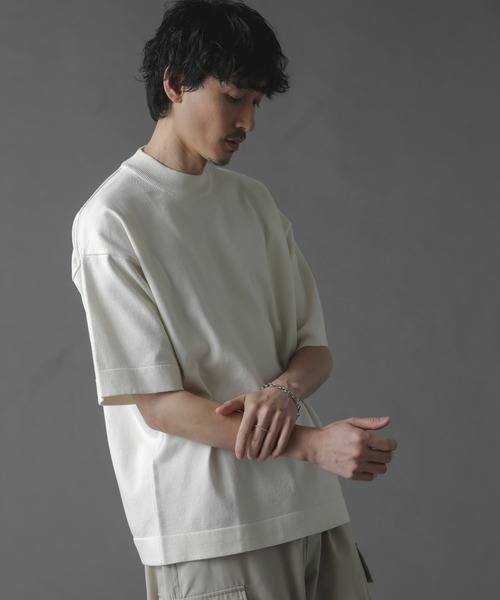 NANO universe（ナノユニバース）の「プレーティングニットリラックスモックネック 半袖（Tシャツ/カットソー・メンズ・ブラック/ネイビー/ホワイト・L/M/S）」の5枚目の写真