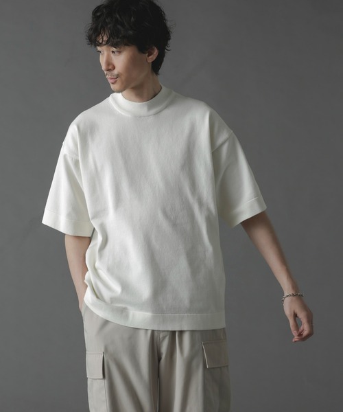 NANO universe（ナノユニバース）の「プレーティングニットリラックスモックネック 半袖（Tシャツ/カットソー・メンズ・ブラック/ネイビー/ホワイト・L/M/S）」の6枚目の写真