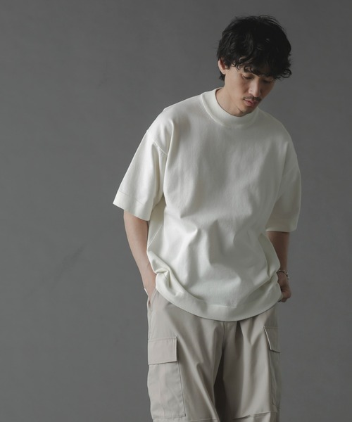 NANO universe（ナノユニバース）の「プレーティングニットリラックスモックネック 半袖（Tシャツ/カットソー・メンズ・ブラック/ネイビー/ホワイト・L/M/S）」の7枚目の写真