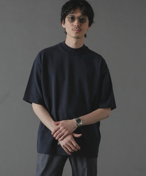 NANO universe（ナノユニバース）の「プレーティングニットリラックスモックネック 半袖（Tシャツ/カットソー・メンズ・ブラック/ネイビー/ホワイト・L/M/S）」の11枚目の写真