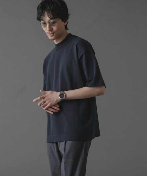 NANO universe（ナノユニバース）の「プレーティングニットリラックスモックネック 半袖（Tシャツ/カットソー・メンズ・ブラック/ネイビー/ホワイト・L/M/S）」の12枚目の写真