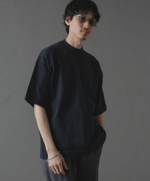 NANO universe（ナノユニバース）の「プレーティングニットリラックスモックネック 半袖（Tシャツ/カットソー・メンズ・ブラック/ネイビー/ホワイト・L/M/S）」の13枚目の写真