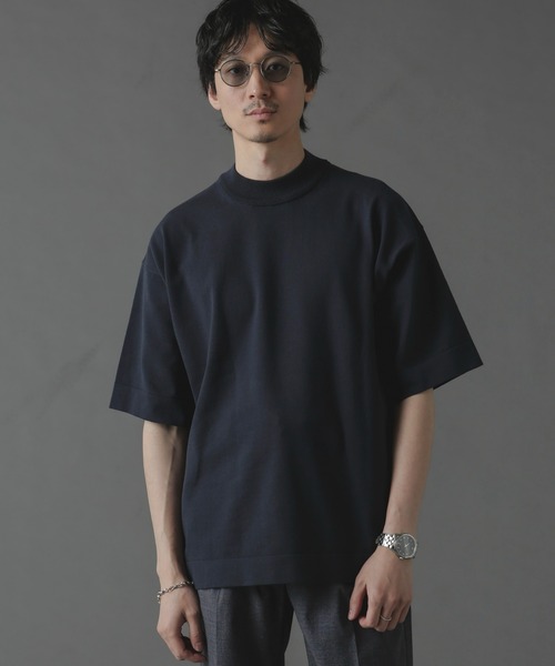 NANO universe（ナノユニバース）の「プレーティングニットリラックスモックネック 半袖（Tシャツ/カットソー・メンズ・ブラック/ネイビー/ホワイト・L/M/S）」の14枚目の写真