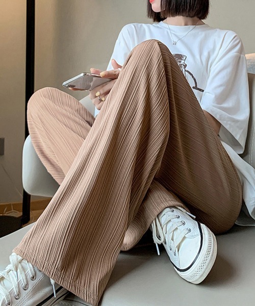 Miniministore（ミニミニストア）の「セミワイドパンツ プリーツパンツ 美脚（スラックス・レディース・グレー/ブラウン/グリーン/アイボリー/ブラック・XL/M/XXL/L）」の4枚目の写真