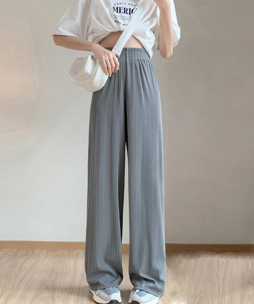 Miniministore（ミニミニストア）の「セミワイドパンツ プリーツパンツ 美脚（スラックス・レディース・グレー/ブラウン/グリーン/アイボリー/ブラック・XL/M/XXL/L）」の3枚目の写真