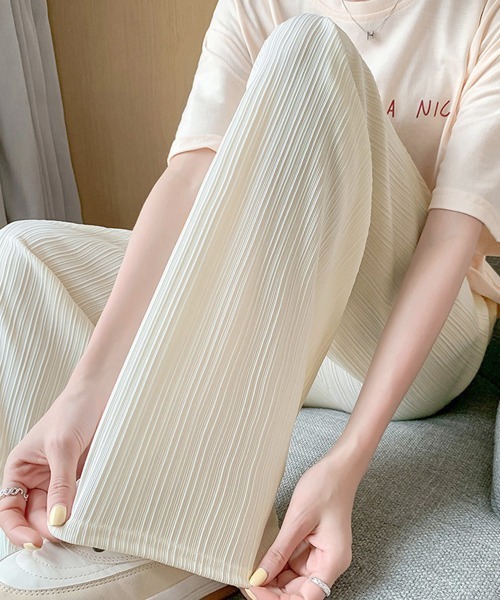 Miniministore（ミニミニストア）の「セミワイドパンツ プリーツパンツ 美脚（スラックス・レディース・グレー/ブラウン/グリーン/アイボリー/ブラック・XL/M/XXL/L）」の2枚目の写真