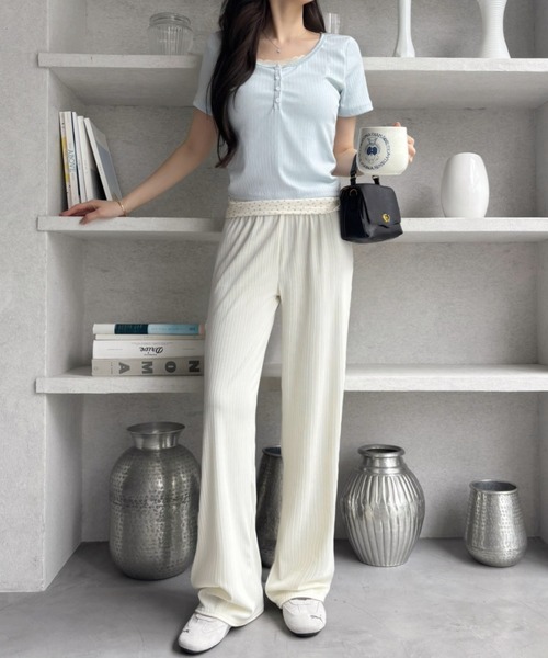 Miniministore（ミニミニストア）の「セミワイドパンツ プリーツパンツ 美脚（スラックス・レディース・グレー/ブラウン/グリーン/アイボリー/ブラック・XL/M/XXL/L）」の14枚目の写真