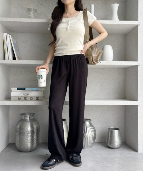 Miniministore（ミニミニストア）の「セミワイドパンツ プリーツパンツ 美脚（スラックス・レディース・グレー/ブラウン/グリーン/アイボリー/ブラック・XL/M/XXL/L）」の10枚目の写真