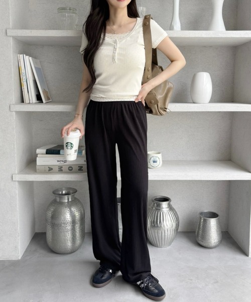 Miniministore（ミニミニストア）の「セミワイドパンツ プリーツパンツ 美脚（スラックス・レディース・グレー/ブラウン/グリーン/アイボリー/ブラック・XL/M/XXL/L）」の20枚目の写真