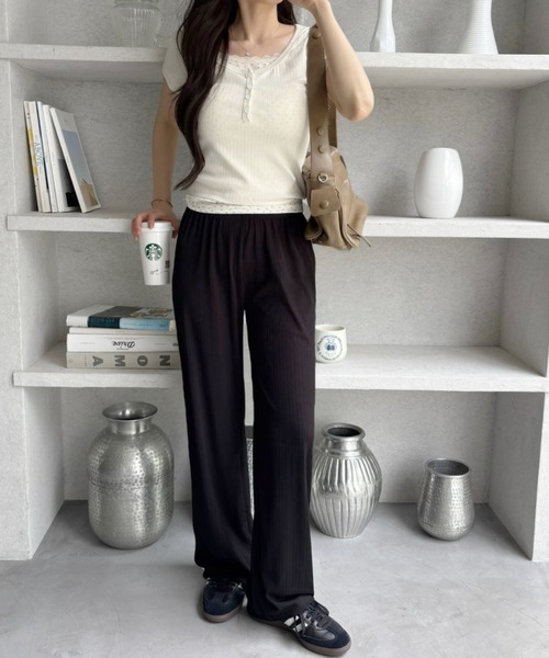 Miniministore（ミニミニストア）の「セミワイドパンツ プリーツパンツ 美脚（スラックス・レディース・グレー/ブラウン/グリーン/アイボリー/ブラック・XL/M/XXL/L）」の11枚目の写真