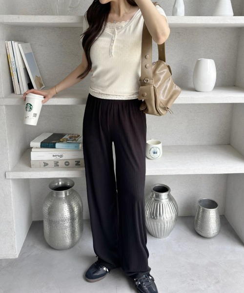 Miniministore（ミニミニストア）の「セミワイドパンツ プリーツパンツ 美脚（スラックス・レディース・グレー/ブラウン/グリーン/アイボリー/ブラック・XL/M/XXL/L）」の21枚目の写真