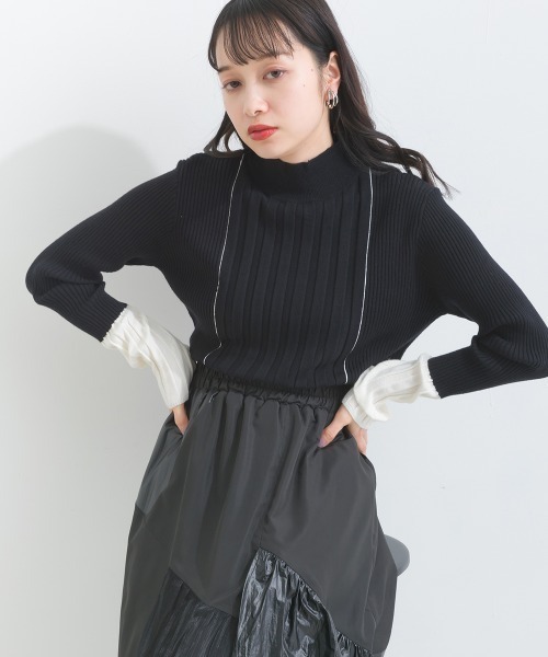 terrace(テラス)の「ライン配色ハイネックリブニット長袖プルオーバー(ニット/セーター・レディース・オフホワイト/ブルー/グレー/ブラック・MEDIUM)」の10枚目の写真