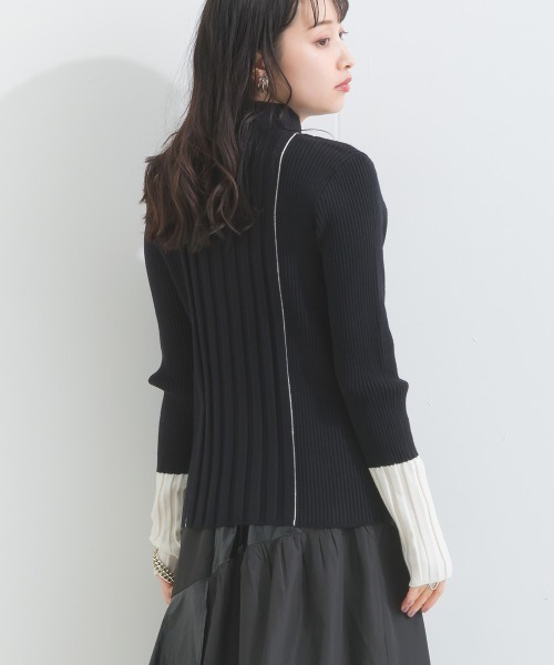 terrace(テラス)の「ライン配色ハイネックリブニット長袖プルオーバー(ニット/セーター・レディース・オフホワイト/ブルー/グレー/ブラック・MEDIUM)」の12枚目の写真