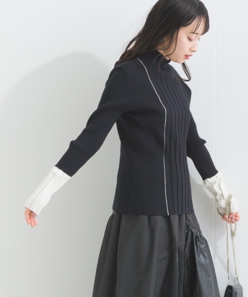 terrace(テラス)の「ライン配色ハイネックリブニット長袖プルオーバー(ニット/セーター・レディース・オフホワイト/ブルー/グレー/ブラック・MEDIUM)」の13枚目の写真