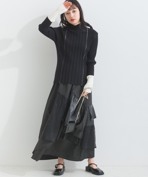 terrace(テラス)の「ライン配色ハイネックリブニット長袖プルオーバー(ニット/セーター・レディース・オフホワイト/ブルー/グレー/ブラック・MEDIUM)」の15枚目の写真