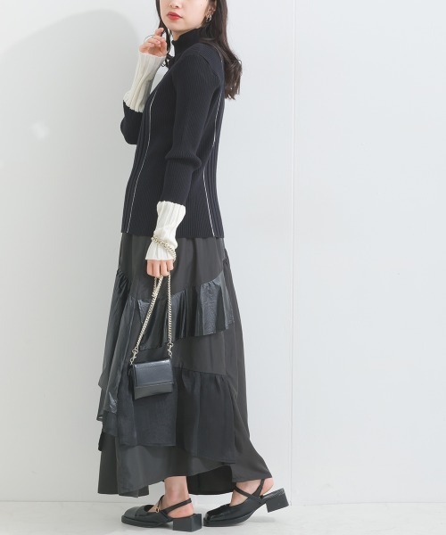 terrace(テラス)の「ライン配色ハイネックリブニット長袖プルオーバー(ニット/セーター・レディース・オフホワイト/ブルー/グレー/ブラック・MEDIUM)」の14枚目の写真