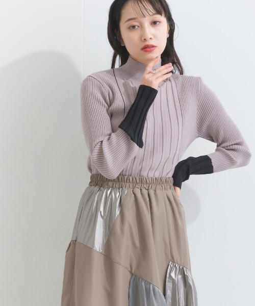 terrace(テラス)の「ライン配色ハイネックリブニット長袖プルオーバー(ニット/セーター・レディース・オフホワイト/ブルー/グレー/ブラック・MEDIUM)」の16枚目の写真
