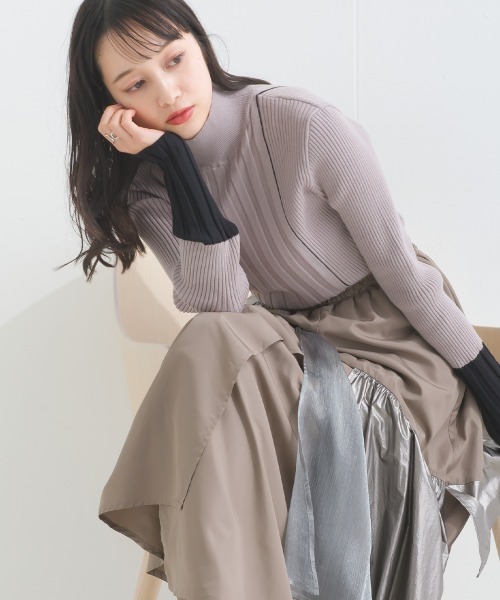 terrace(テラス)の「ライン配色ハイネックリブニット長袖プルオーバー(ニット/セーター・レディース・オフホワイト/ブルー/グレー/ブラック・MEDIUM)」の17枚目の写真