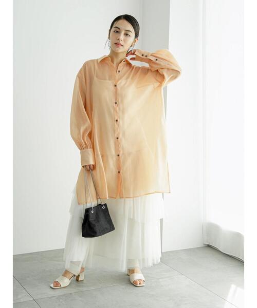 Te chichi（テチチ）の「シアーミニシャツワンピース（ワンピース・レディース・オレンジ/ブルー/オフホワイト・F）」の7枚目の写真