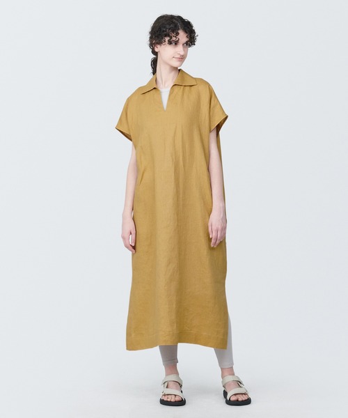 無印良品(ムジルシリョウヒン)の「婦人 リネン 洗いざらしスキッパーカラー半袖ワンピース(ワンピース・レディース・ホワイト系4/ネイビー系/イエロー系3・XL/L/M/S/XS)」の3枚目の写真