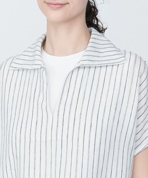 無印良品(ムジルシリョウヒン)の「婦人 リネン 洗いざらしスキッパーカラー半袖ワンピース(ワンピース・レディース・ホワイト系4/ネイビー系/イエロー系3・XL/L/M/S/XS)」の7枚目の写真