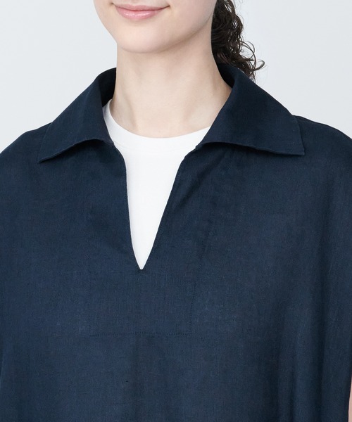 無印良品(ムジルシリョウヒン)の「婦人 リネン 洗いざらしスキッパーカラー半袖ワンピース(ワンピース・レディース・ホワイト系4/ネイビー系/イエロー系3・XL/L/M/S/XS)」の15枚目の写真