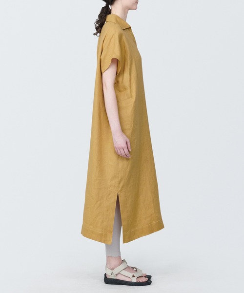 無印良品(ムジルシリョウヒン)の「婦人 リネン 洗いざらしスキッパーカラー半袖ワンピース(ワンピース・レディース・ホワイト系4/ネイビー系/イエロー系3・XL/L/M/S/XS)」の21枚目の写真